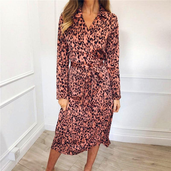 Animal Print Midi Party Chiffon Dress-Bohemian Brunch