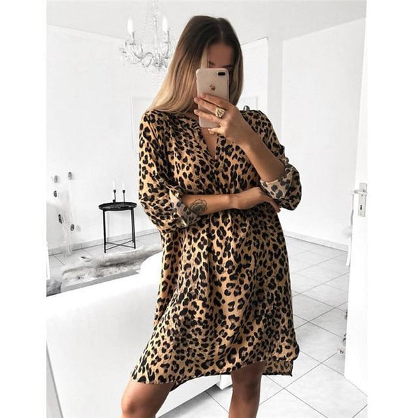 Animal Print Shirt Boho Kaftan Dress-Bohemian Brunch