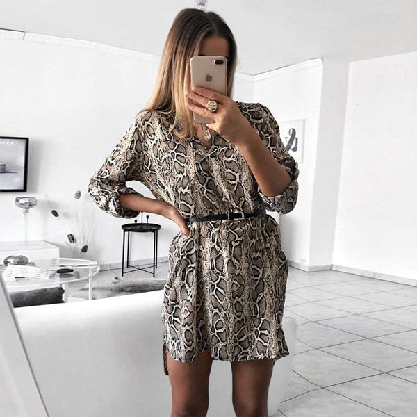 Animal Print Shirt Boho Kaftan Dress-Bohemian Brunch