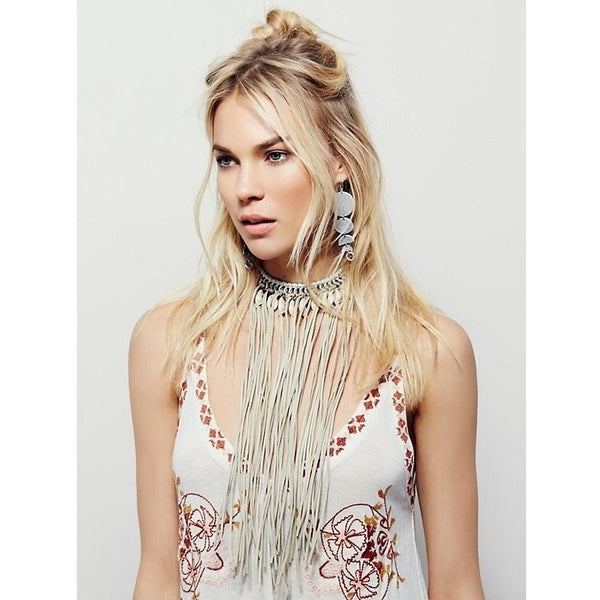 Bohemian Print Sleeveless Embroidery Mini Dress-Bohemian Brunch