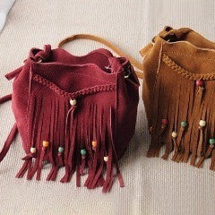 Boho Chic Leather Tassel Beaded Bucket Bag-Bohemian Brunch