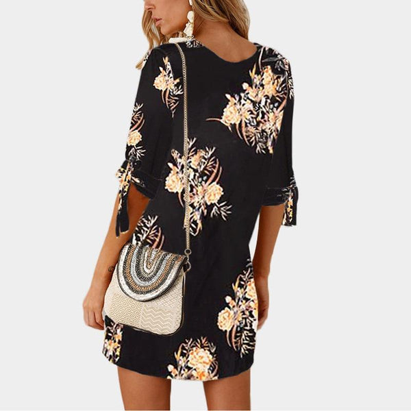 Boho Chiffon Elegant Floral Print Loose Tunic Sleeve Dress Plus Sizes-Bohemian Brunch