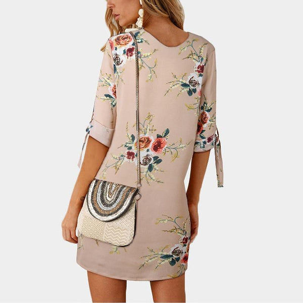 Boho Chiffon Elegant Floral Print Loose Tunic Sleeve Dress Plus Sizes-Bohemian Brunch