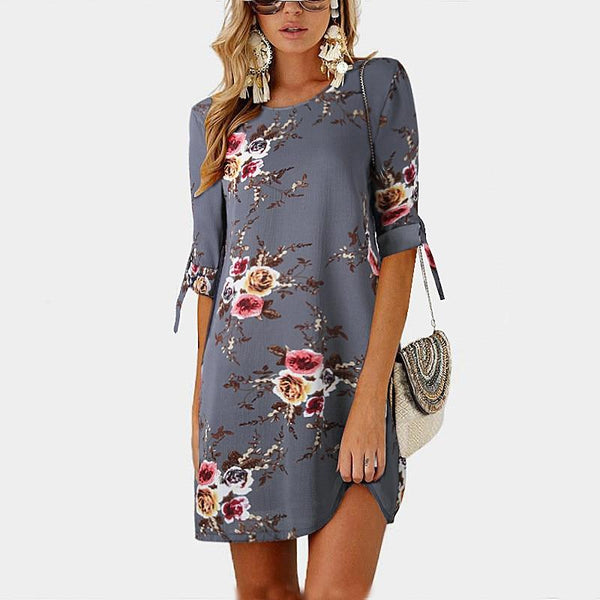 Boho Chiffon Elegant Floral Print Loose Tunic Sleeve Dress Plus Sizes-Bohemian Brunch