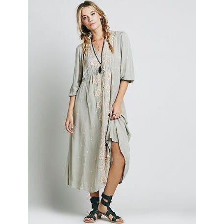 Boho Long Embroidered Hippie Robe-Bohemian Brunch