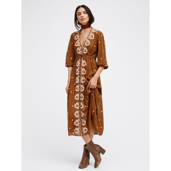 Boho Long Embroidered Hippie Robe-Bohemian Brunch