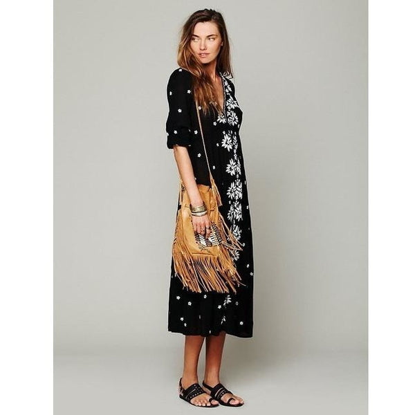 Boho Long Embroidered Hippie Robe-Bohemian Brunch