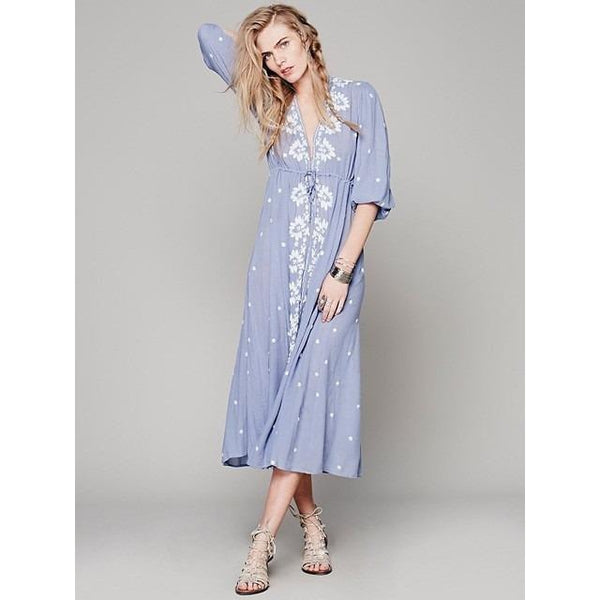 Boho Long Embroidered Hippie Robe-Bohemian Brunch