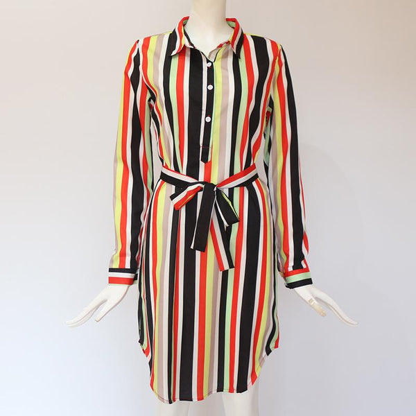 Boho Striped Print A-line Mini Shirt Dress-Bohemian Brunch