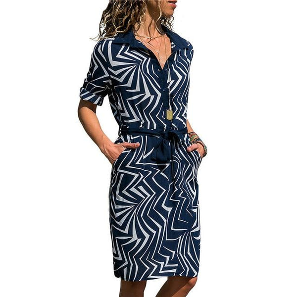 Boho Striped Print A-line Mini Shirt Dress-Bohemian Brunch