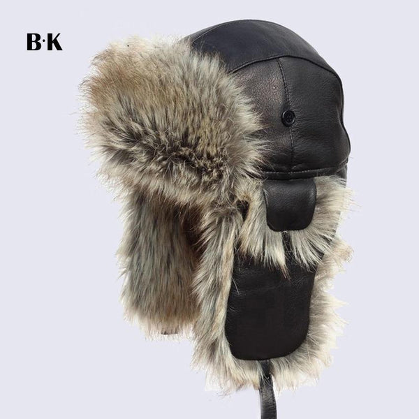 Bomber Boho Leather Hat Faux Fur Aviator Trapper Trooper Winter Cap-Bohemian Brunch