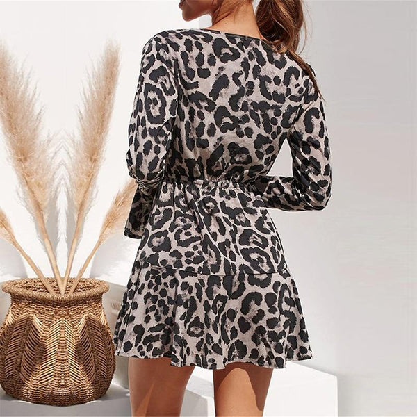 Chiffon Leopard Print Boho Mini Party Dress-Bohemian Brunch