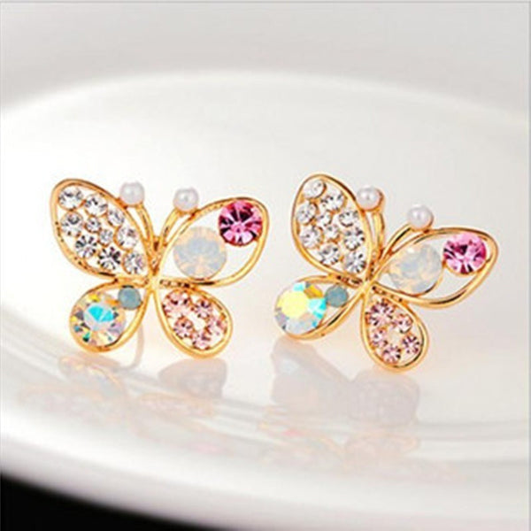 Crystal Pear Butterfly Stud Bling Earrings-Bohemian Brunch