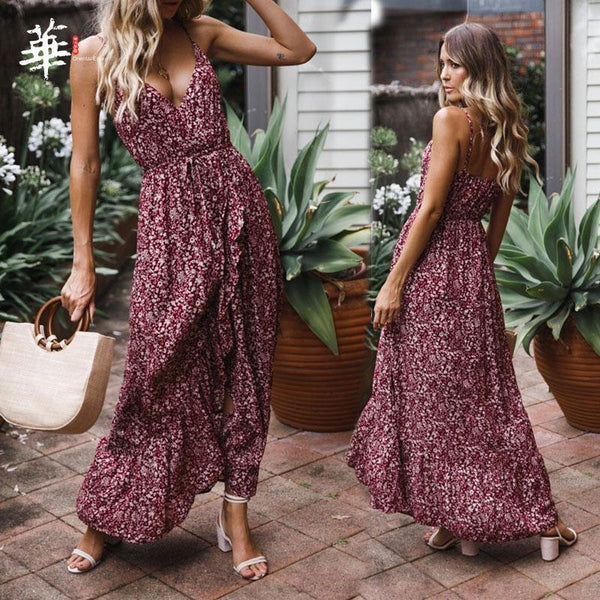 Elegant Bohemian Wrap Long Flower Plus Size Summer Maxi Boho Dresses-Bohemian Brunch