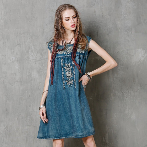 Embroidery Loose High Waist Boho Sundress-Bohemian Brunch