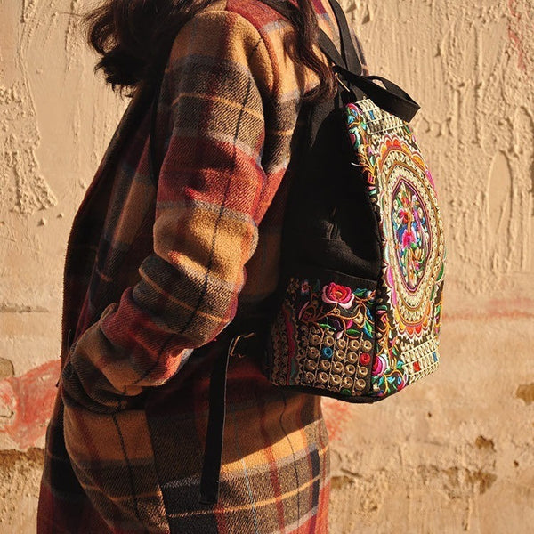 Ethnic Canvas Embroidered Backpack-Bohemian Brunch