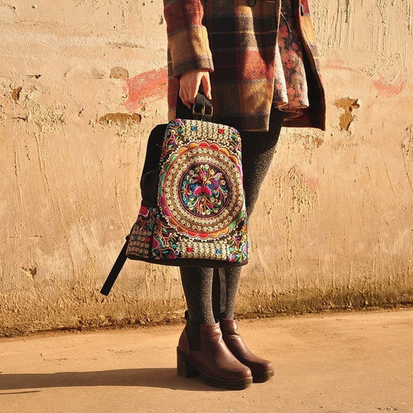 Ethnic Canvas Embroidered Backpack-Bohemian Brunch