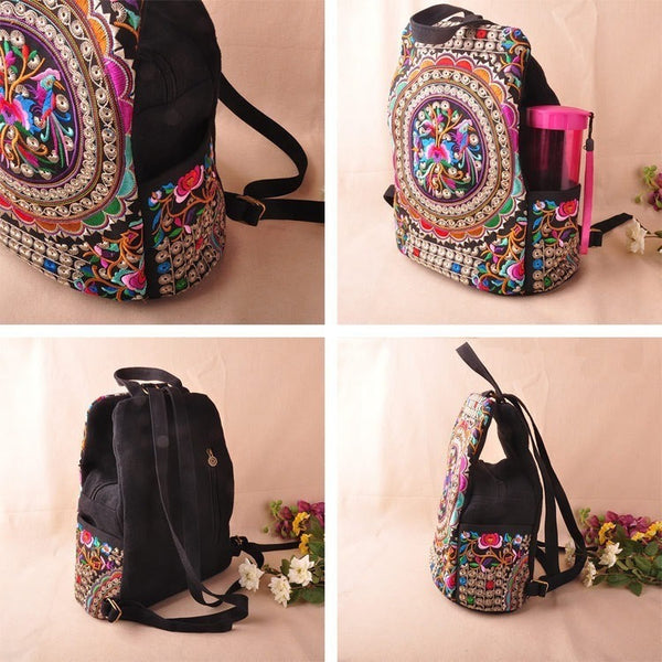 Ethnic Canvas Embroidered Backpack-Bohemian Brunch