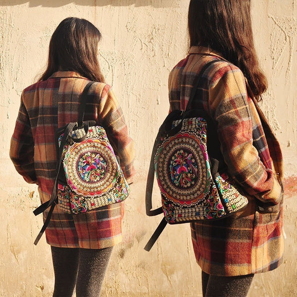 Ethnic Canvas Embroidered Backpack-Bohemian Brunch