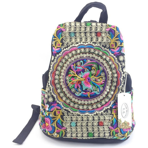 Ethnic Canvas Embroidered Backpack-Bohemian Brunch