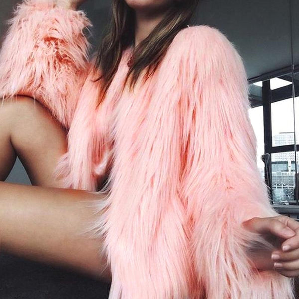 Fashion Faux Fur Coat Womens Fluffy Boho Style Winter Jacket-Bohemian Brunch