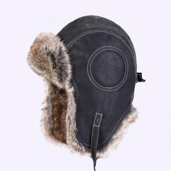 Faux Leather Fur Winter Bomber Hat Russian Trapper Hat Aviator Trooper Snow Cap-Bohemian Brunch