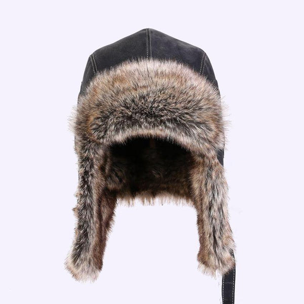 Faux Leather Fur Winter Bomber Hat Russian Trapper Hat Aviator Trooper Snow Cap-Bohemian Brunch