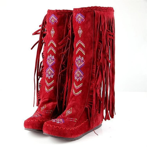 Fringe Tassel Knee High Boots-Bohemian Brunch