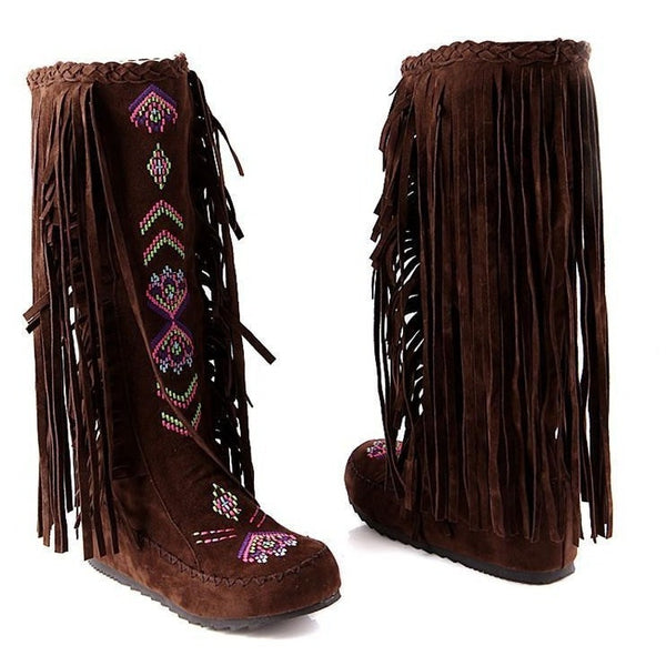 Fringe Tassel Knee High Boots-Bohemian Brunch