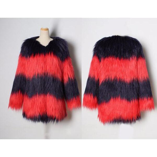 Fun Boho Colourful Faux Fur Coat Jacket Plus Size-Bohemian Brunch