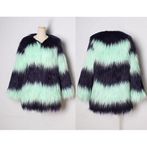 Fun Boho Colourful Faux Fur Coat Jacket Plus Size-Bohemian Brunch