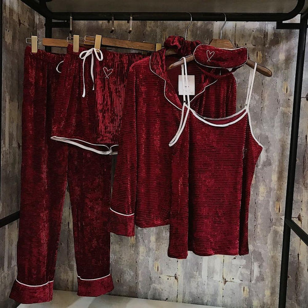 Gold Velvet New 7 Pcs Sleepwear Pyjamas Set-Bohemian Brunch