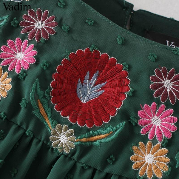 Green Floral Embroidery Shirt Blouse-Bohemian Brunch