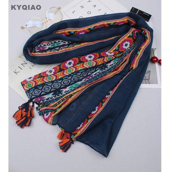 Hippie Boho Style Scarf Autumn or Spring Dark Blue Embroidery or Soft pink-Bohemian Brunch