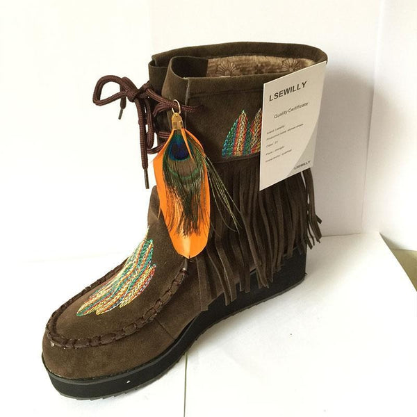 Indian Style Retro Fringe Boots PU Leather-Bohemian Brunch