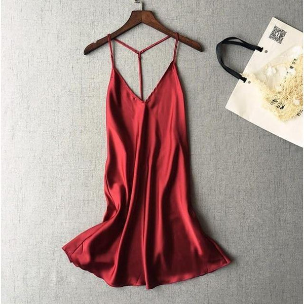 Ladies Satin Slip Dress Backless Summer Nightdress-Bohemian Brunch