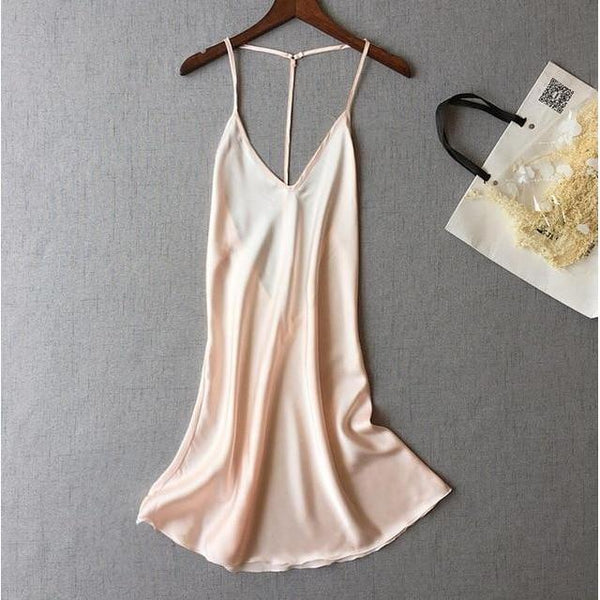 Ladies Satin Slip Dress Backless Summer Nightdress-Bohemian Brunch