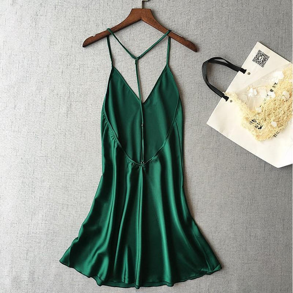 Ladies Satin Slip Dress Backless Summer Nightdress-Bohemian Brunch