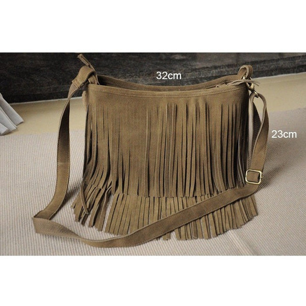 Leather Fringed Tassel Boho Messenger Bag-Bohemian Brunch