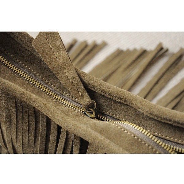 Leather Fringed Tassel Boho Messenger Bag-Bohemian Brunch