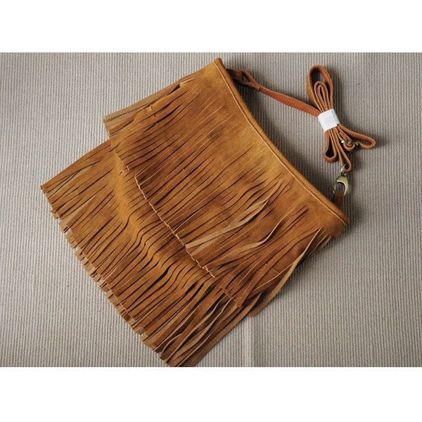 Leather Fringed Tassel Boho Messenger Bag-Bohemian Brunch