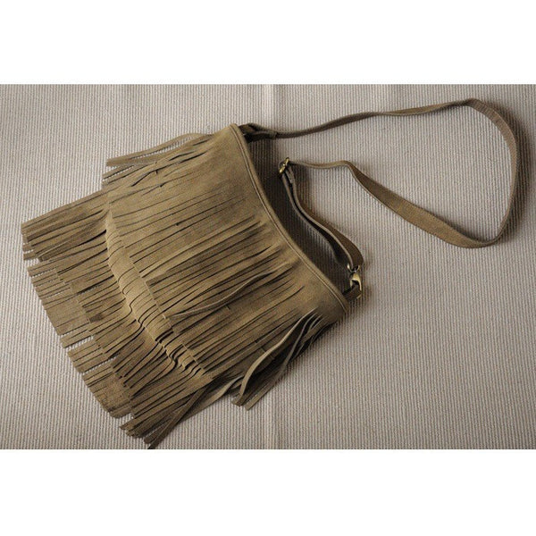 Leather Fringed Tassel Boho Messenger Bag-Bohemian Brunch