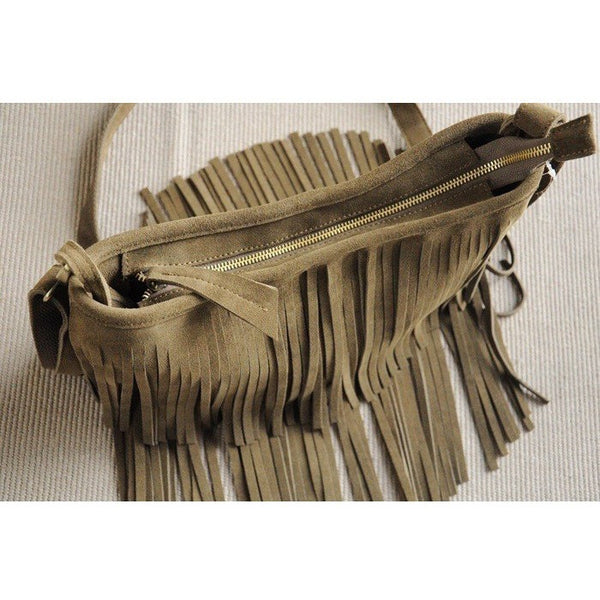 Leather Fringed Tassel Boho Messenger Bag-Bohemian Brunch