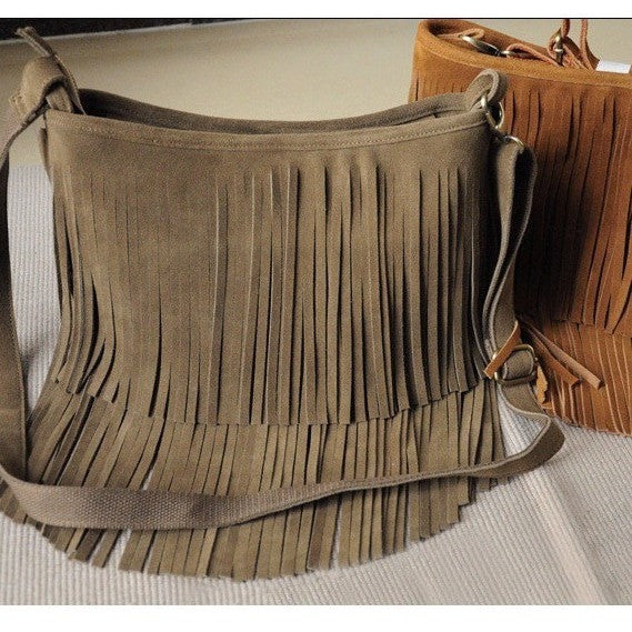 Leather Fringed Tassel Boho Messenger Bag-Bohemian Brunch