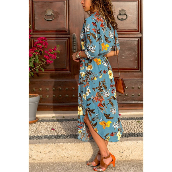 Maxi Bohemian Print Chiffon Wrap Dress-Bohemian Brunch