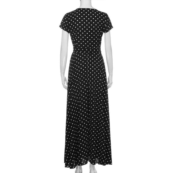 Maxi Dresses Retro Dot Print Wrap Beach Sundress-Bohemian Brunch