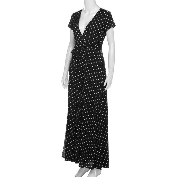 Maxi Dresses Retro Dot Print Wrap Beach Sundress-Bohemian Brunch