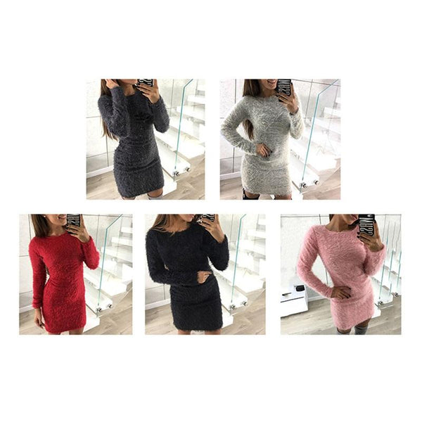 Mini Sweater Soft Plush Fashion Winter Dress-Bohemian Brunch