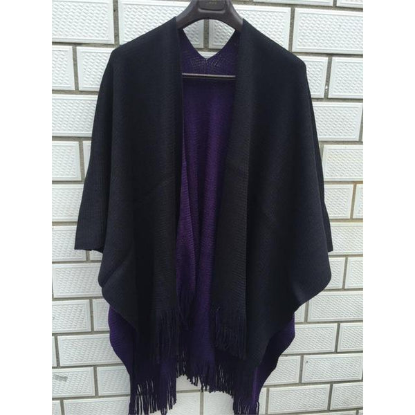 Oversized Reversible Women Winter Boho Knitted Cashmere Poncho Capes-Bohemian Brunch