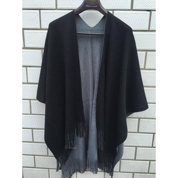 Oversized Reversible Women Winter Boho Knitted Cashmere Poncho Capes-Bohemian Brunch